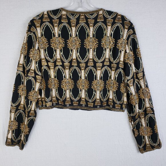 Vintage A.J.BARI Silk Jacket Blazer Beaded Sequined Bohemian size S Baroque Boho - Picture 9 of 15